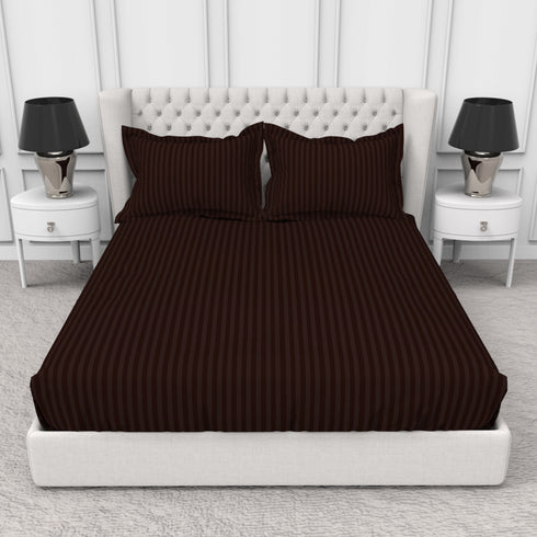 Blanc 100% Cotton Self Striped Satin 210 TC Fitted sheet with 2 pillow covers