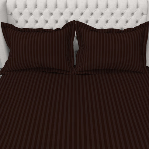 Blanc 100% Cotton Self Striped Satin 210 TC Fitted sheet with 2 pillow covers