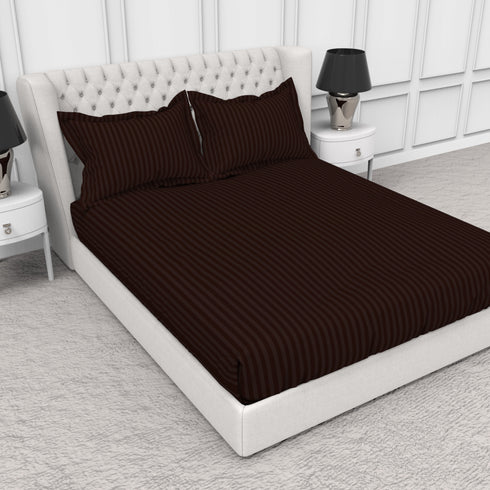 Blanc 100% Cotton Self Striped Satin 210 TC Fitted sheet with 2 pillow covers