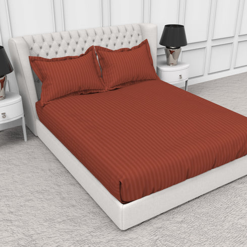 Blanc 100% Cotton Self Striped Satin 210 TC Fitted sheet with 2 pillow covers