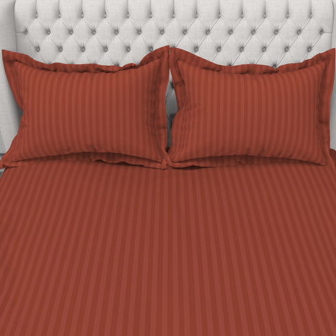 Blanc 100% Cotton Self Striped Satin 210 TC Fitted sheet with 2 pillow covers