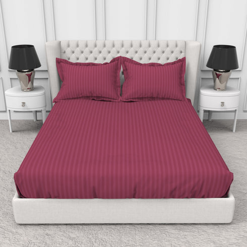 Blanc 100% Cotton Self Striped Satin 210 TC Fitted sheet with 2 pillow covers