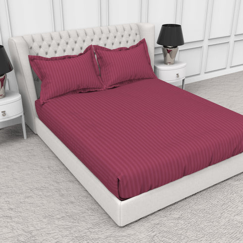 Blanc 100% Cotton Self Striped Satin 210 TC Fitted sheet with 2 pillow covers