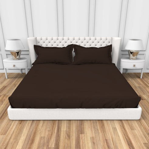 Alley Solid 100% Cotton 300 TC Fitted Sheet with 2 Pillow covers- Extra Soft - Easy Care- Hyperallergenic