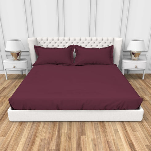 Alley Solid 100% Cotton 300 TC Fitted Sheet with 2 Pillow covers- Extra Soft - Easy Care- Hyperallergenic
