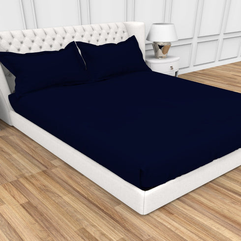 Alley Solid 100% Cotton 300 TC Fitted Sheet with 2 Pillow covers- Extra Soft - Easy Care- Hyperallergenic