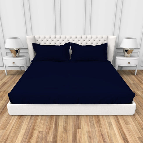 Alley Solid 100% Cotton 300 TC Fitted Sheet with 2 Pillow covers- Extra Soft - Easy Care- Hyperallergenic