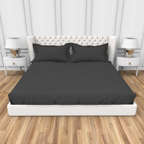 Alley Solid 100% Cotton 300 TC Fitted Sheet with 2 Pillow covers- Extra Soft - Easy Care- Hyperallergenic