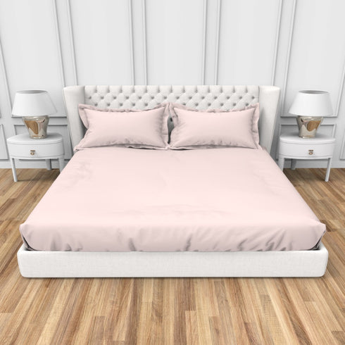 Alley Solid 100% Cotton 300 TC Fitted Sheet with 2 Pillow covers- Extra Soft - Easy Care- Hyperallergenic