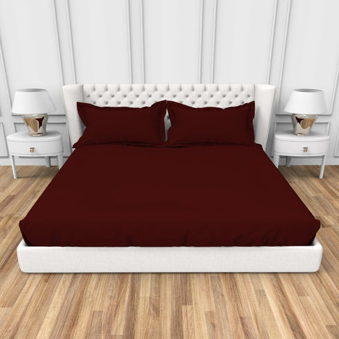Alley Solid 100% Cotton 300 TC Fitted Sheet with 2 Pillow covers- Extra Soft - Easy Care- Hyperallergenic