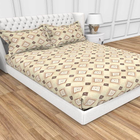 Carmel 100 % Cotton Satin 220 TC Fitted Sheet Set With 2 Pillow Cover - 3