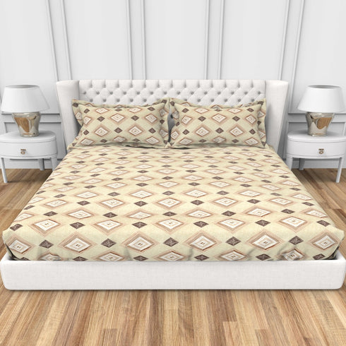 Carmel 100 % Cotton Satin 220 TC Fitted Sheet Set With 2 Pillow Cover - 3