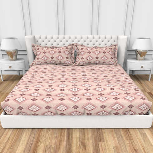 Carmel 100 % Cotton Satin 220 TC Fitted Sheet Set With 2 Pillow Cover - 3