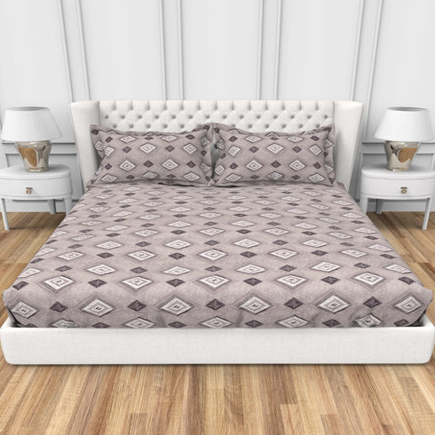 Carmel 100 % Cotton Satin 220 TC Fitted Sheet Set With 2 Pillow Cover - 3