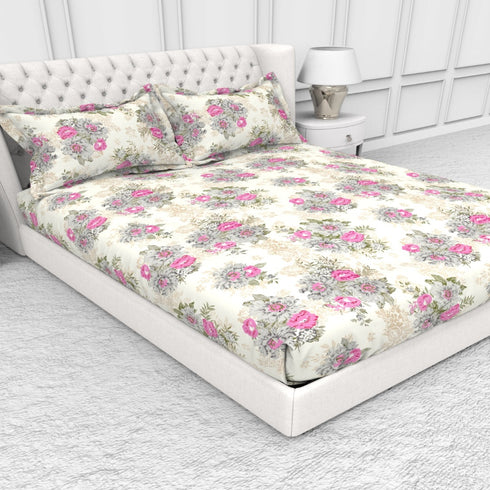 Carmel 100 % Cotton Satin 220 TC Fitted Sheet Set With 2 Pillow Cover - 1