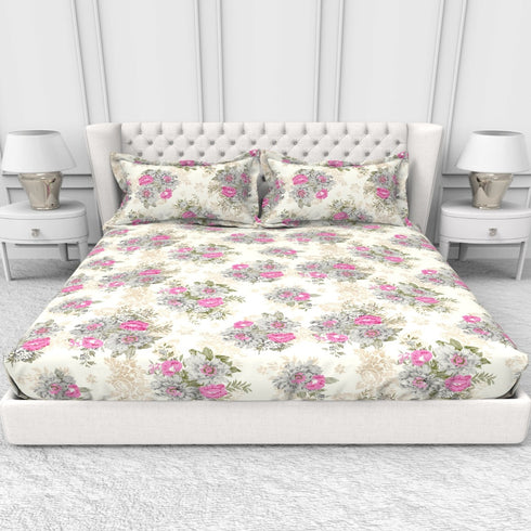 Carmel 100 % Cotton Satin 220 TC Fitted Sheet Set With 2 Pillow Cover - 1