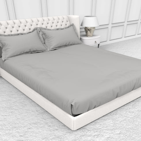 Alley Solid 100% Cotton 300 TC Fitted Sheet with 2 Pillow covers- Extra Soft - Easy Care- Hyperallergenic