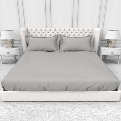 Alley Solid 100% Cotton 300 TC Fitted Sheet with 2 Pillow covers- Extra Soft - Easy Care- Hyperallergenic