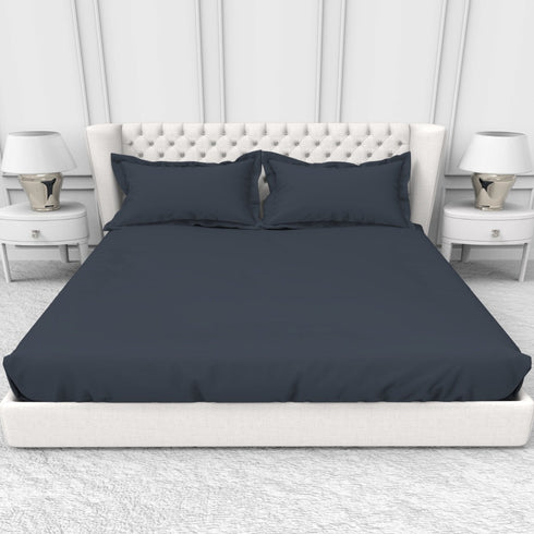 Alley Solid 100% Cotton 300 TC Fitted Sheet with 2 Pillow covers- Extra Soft - Easy Care- Hyperallergenic