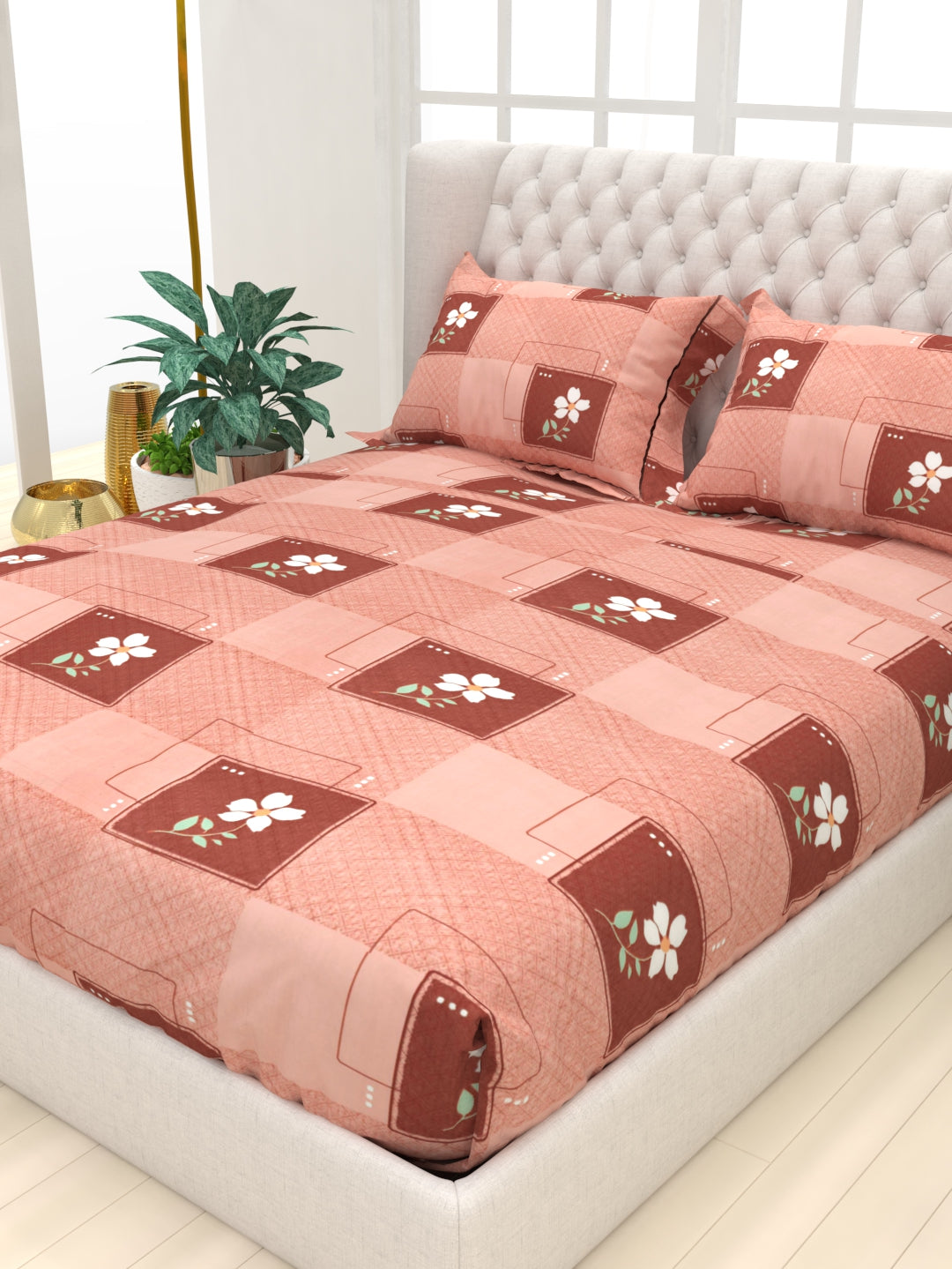 Clay Double Bed Pure Cotton Sheet Set - Pink Maroon