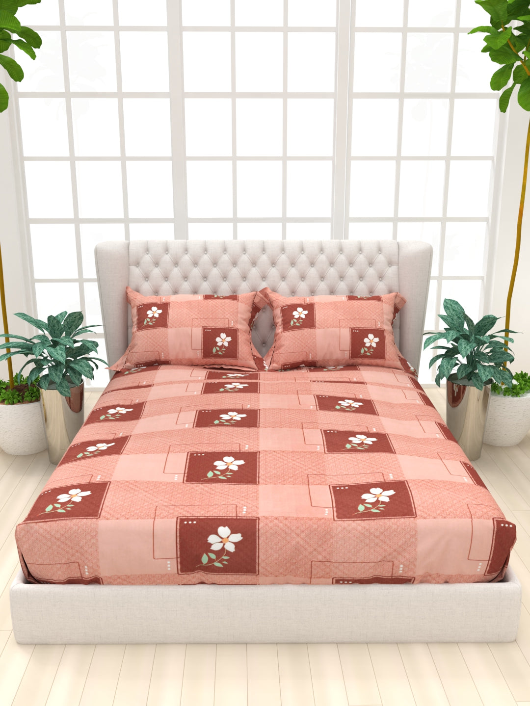 Clay Double Bed Pure Cotton Sheet Set - Pink Maroon