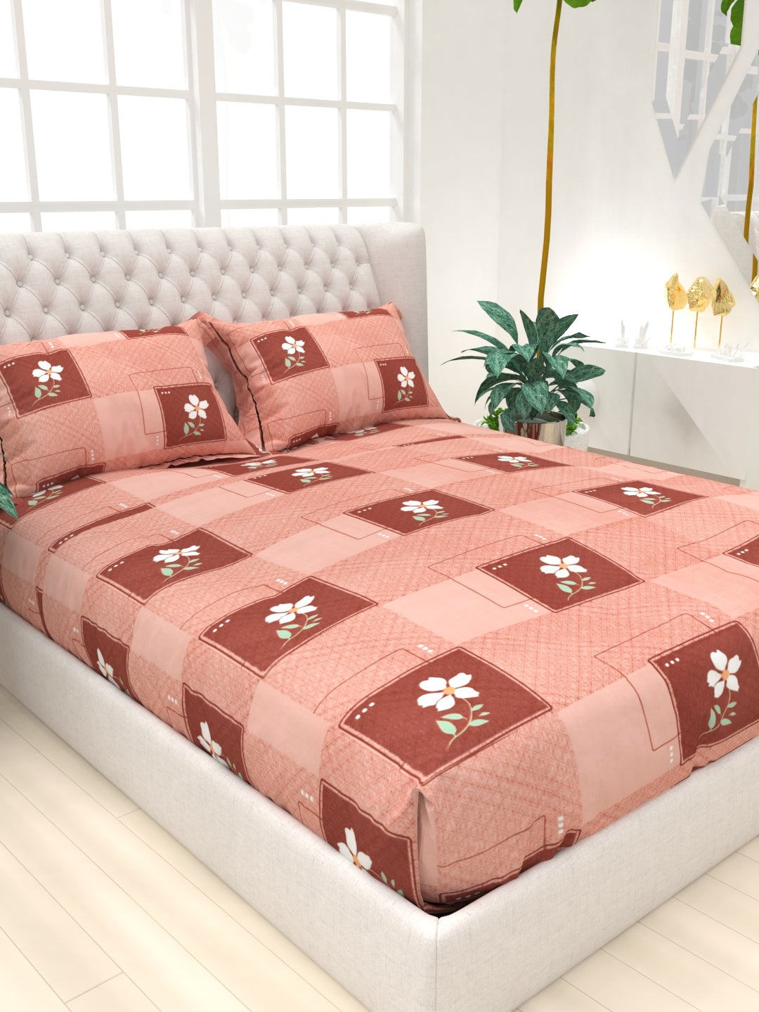 Clay Double Bed Pure Cotton Sheet Set - Pink Maroon