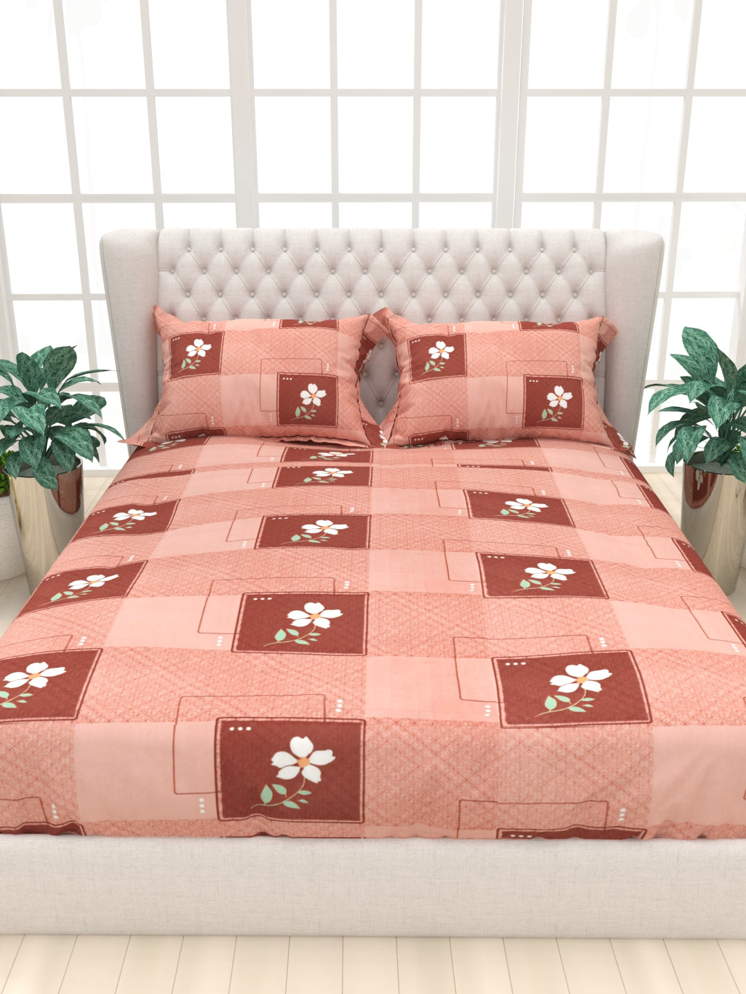 Clay Double Bed Pure Cotton Sheet Set - Pink Maroon