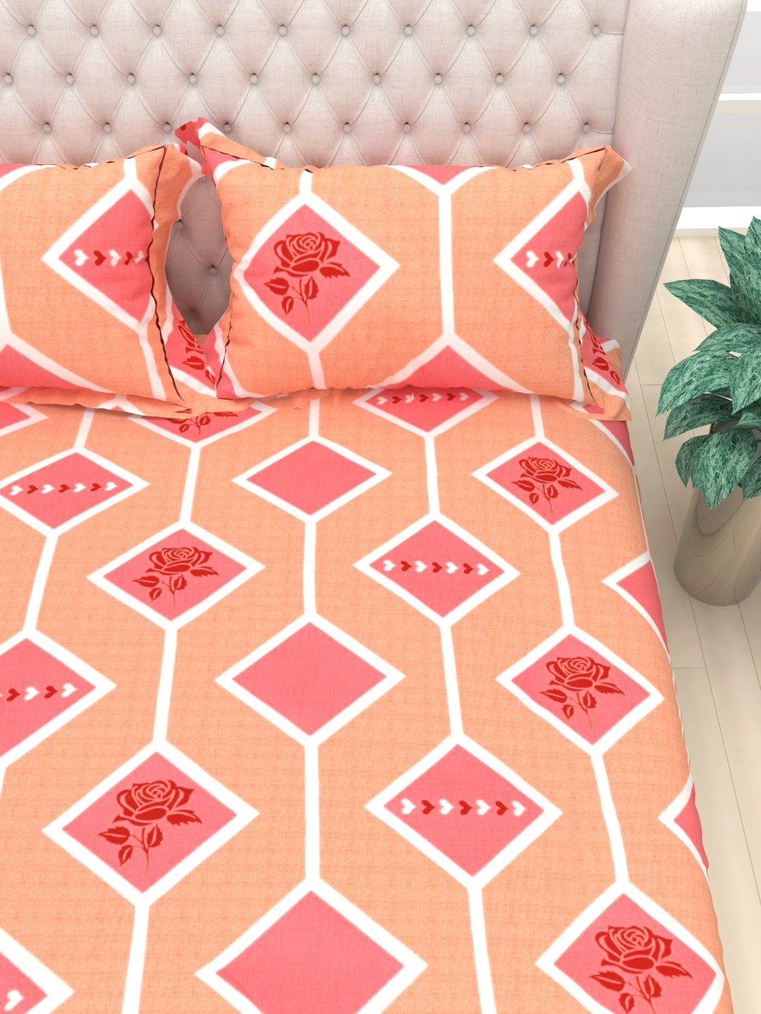 Clay Double Bed Pure Cotton Sheet Set - Peach