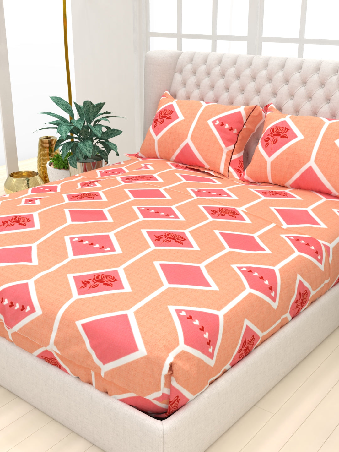 Clay Double Bed Pure Cotton Sheet Set - Peach