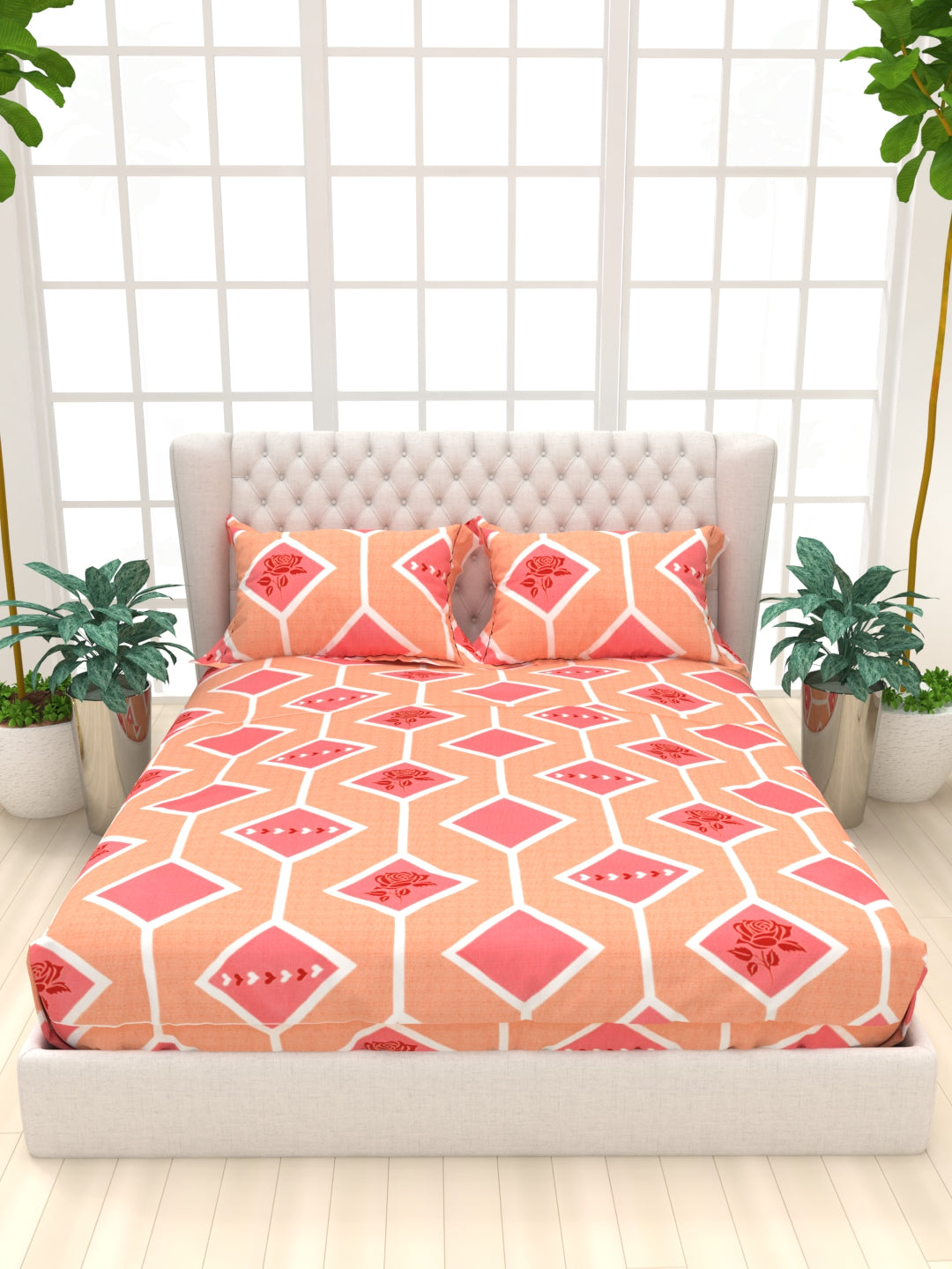 Clay Double Bed Pure Cotton Sheet Set - Peach