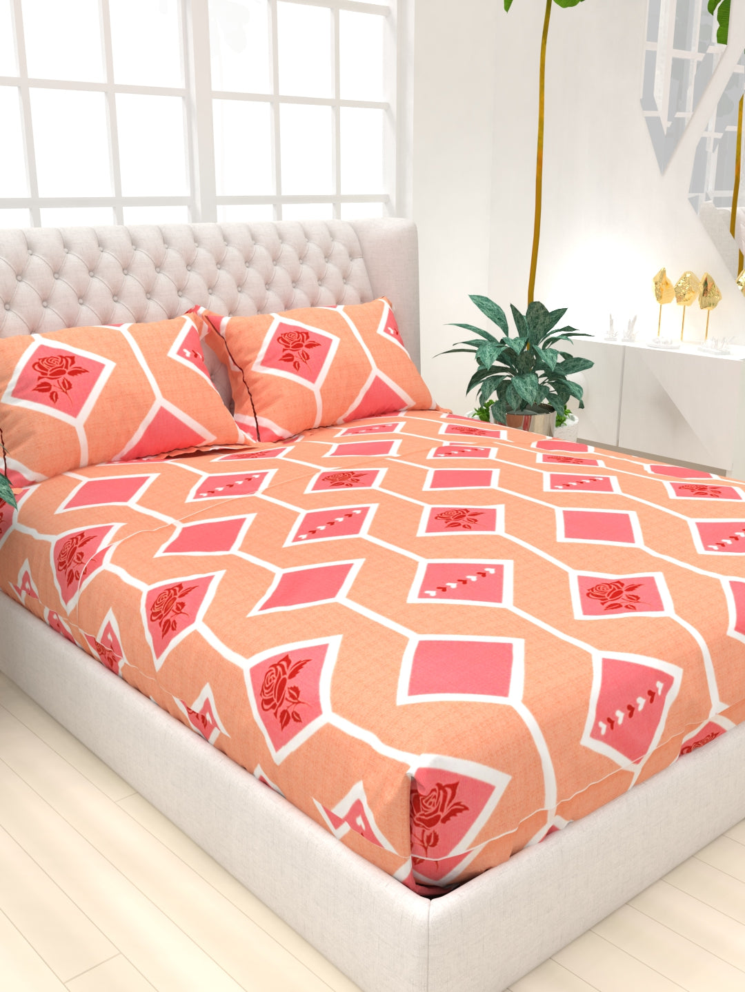 Clay Double Bed Pure Cotton Sheet Set - Peach