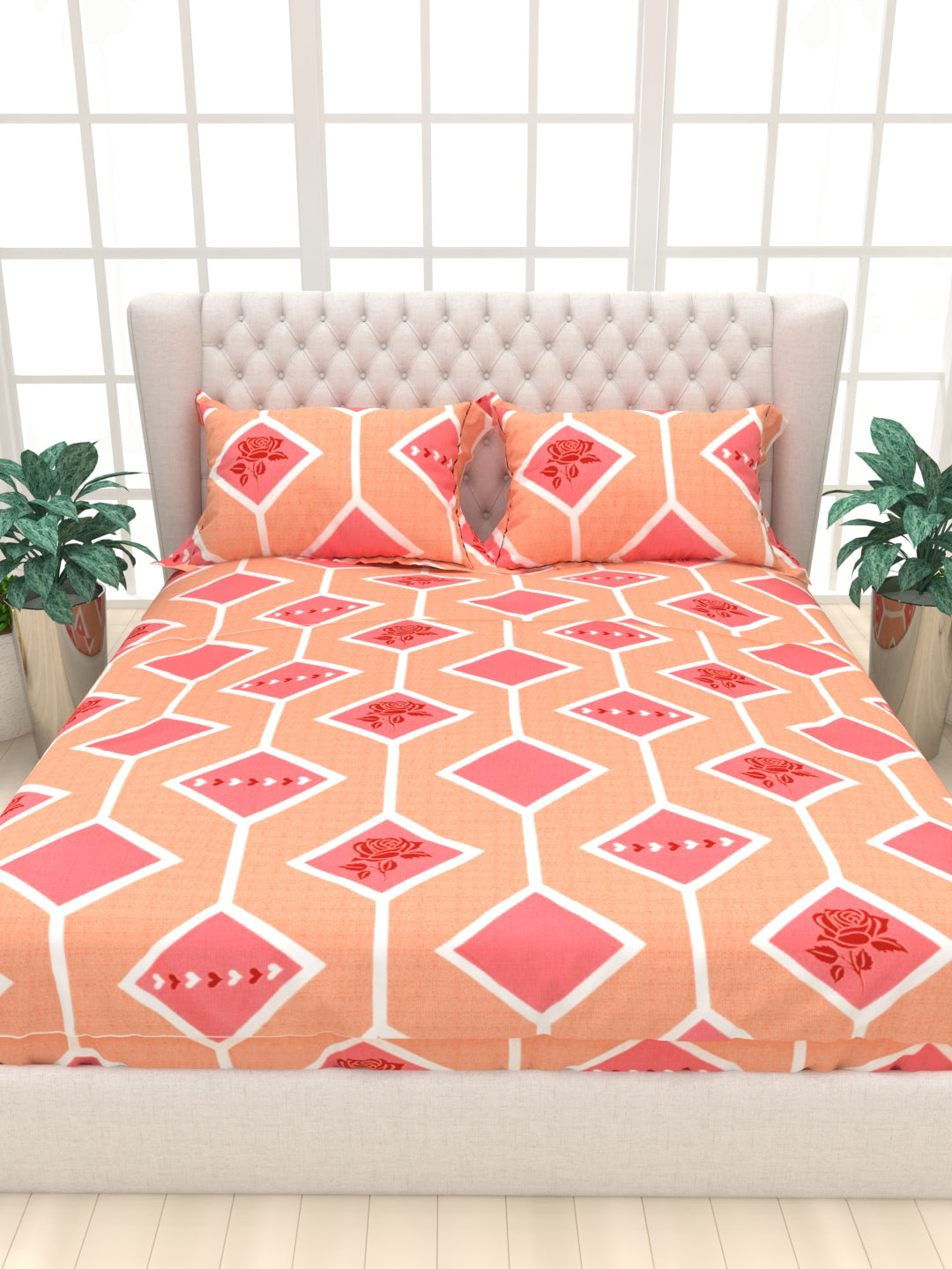 Clay Double Bed Pure Cotton Sheet Set - Peach