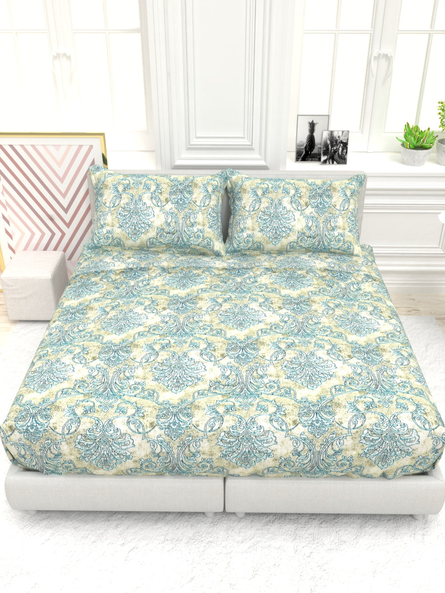 Georgia Double Size Satin Twill Bedsheet Set - Cream & Blue