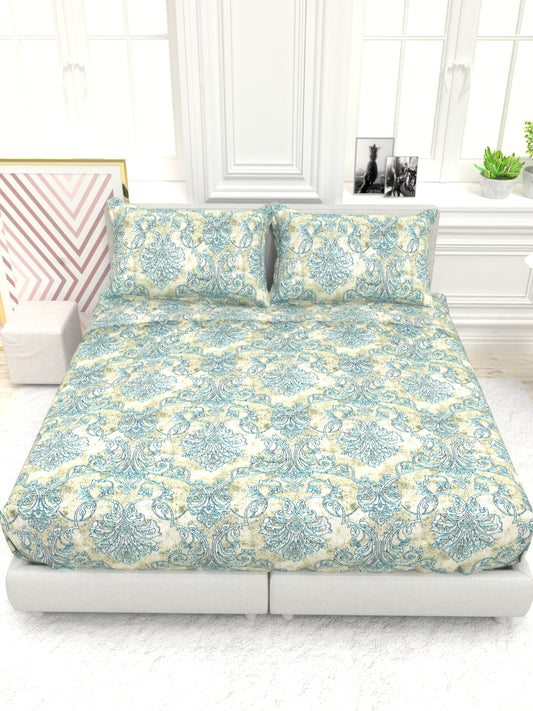 Georgia Double Size Satin Twill Bedsheet Set - Cream & Blue