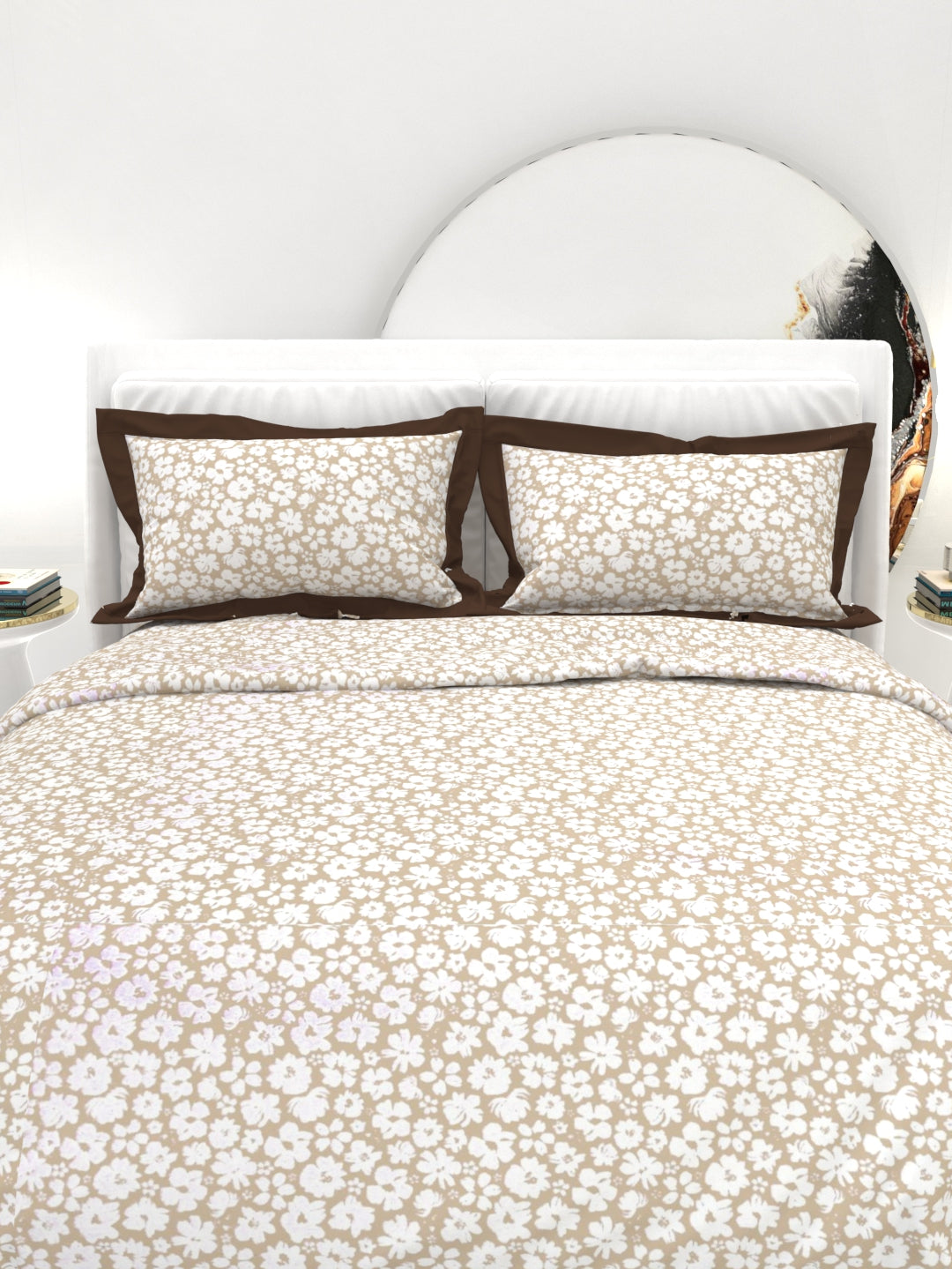 Carnation King Size Bedsheet Set with Contrast Border - Sand