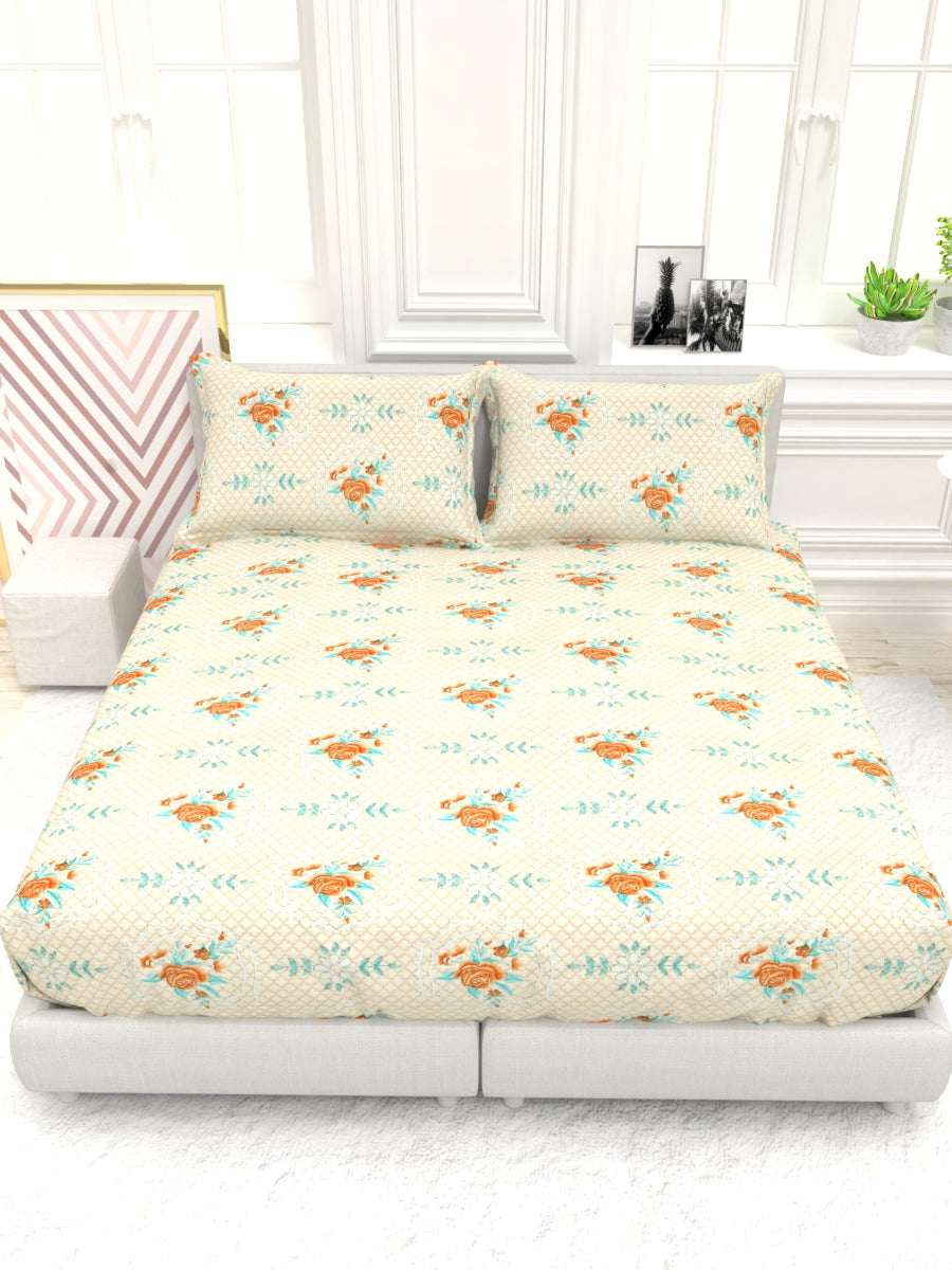 Georgia Double Size Satin Twill Bedsheet Set - Peach & Cream