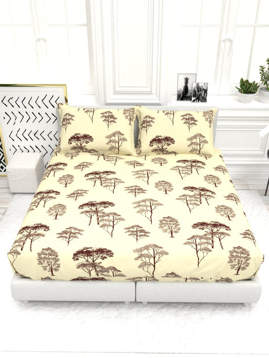 Bruno King Size Reactive Satin Bedsheet Set - Yellow Cream