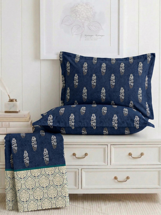 Bruno King Size Reactive Satin Bedsheet Set - Navy Blue