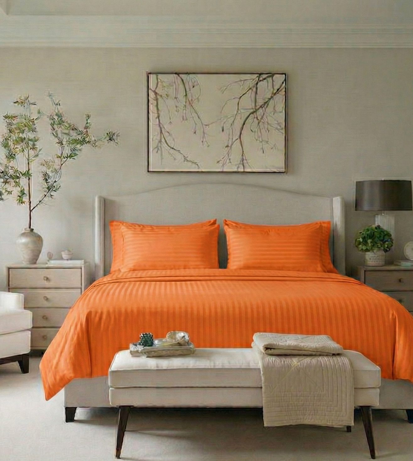 Sapphire 3-Piece 100% Cotton Satin Bedsheet Set - Tangerine Orange