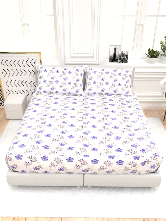 Clay Double Bed Pure Cotton Sheet Set - White & Blue