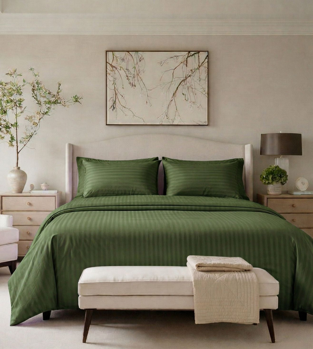 Sapphire 3-Piece 100% Cotton Satin Bedsheet Set - Olive Green