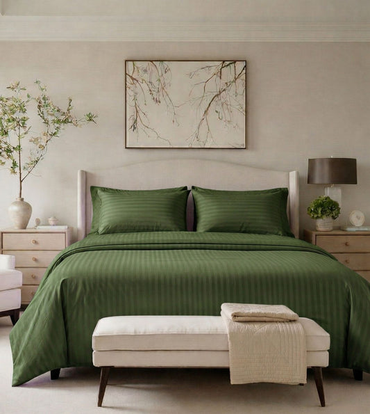 Sapphire 3-Piece 100% Cotton Satin Bedsheet Set - Olive Green