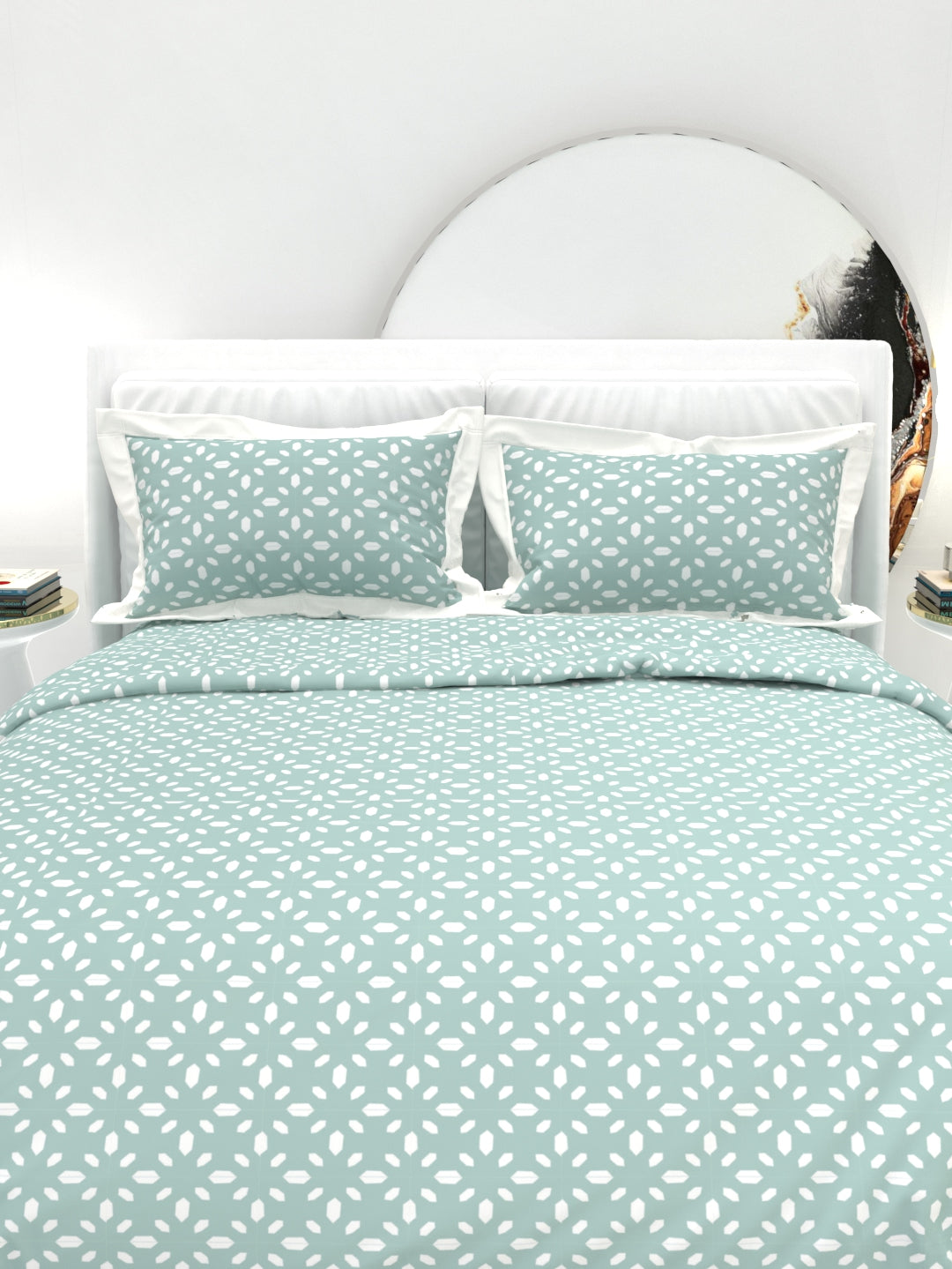 Carnation King Size Bedsheet Set with Contrast Border - Powder Blue