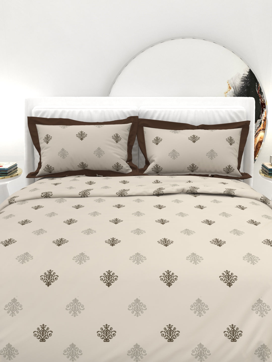 Carnation King Size Bedsheet Set with Contrast Border - Espresso Brown