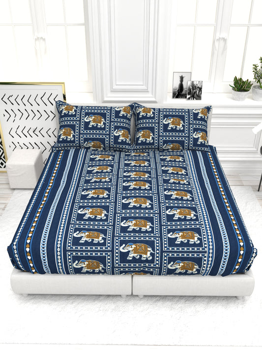 Bruno King Size Reactive Satin Bedsheet Set - Blue