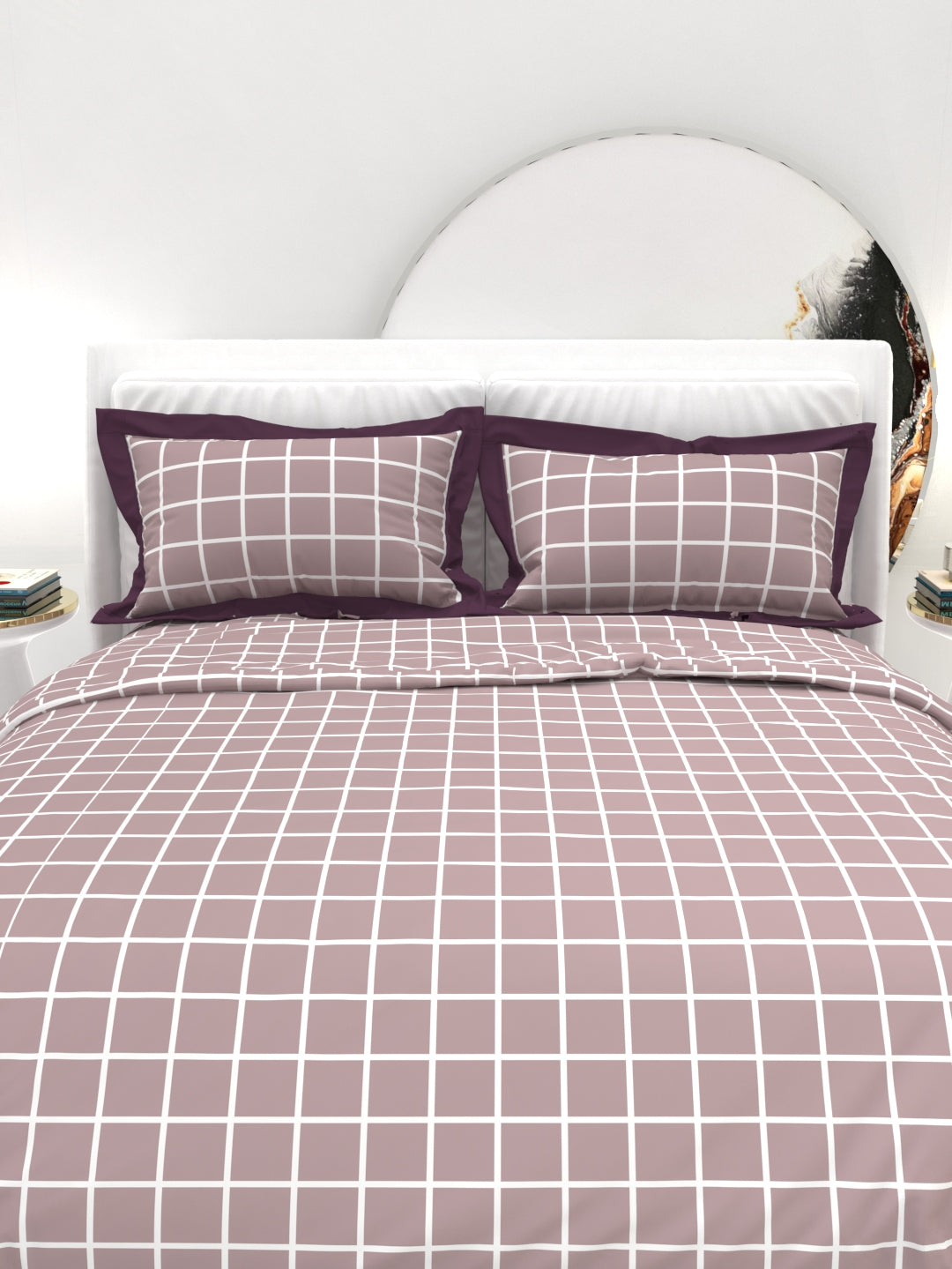 Carnation King Size Bedsheet Set with Contrast Border -Wine