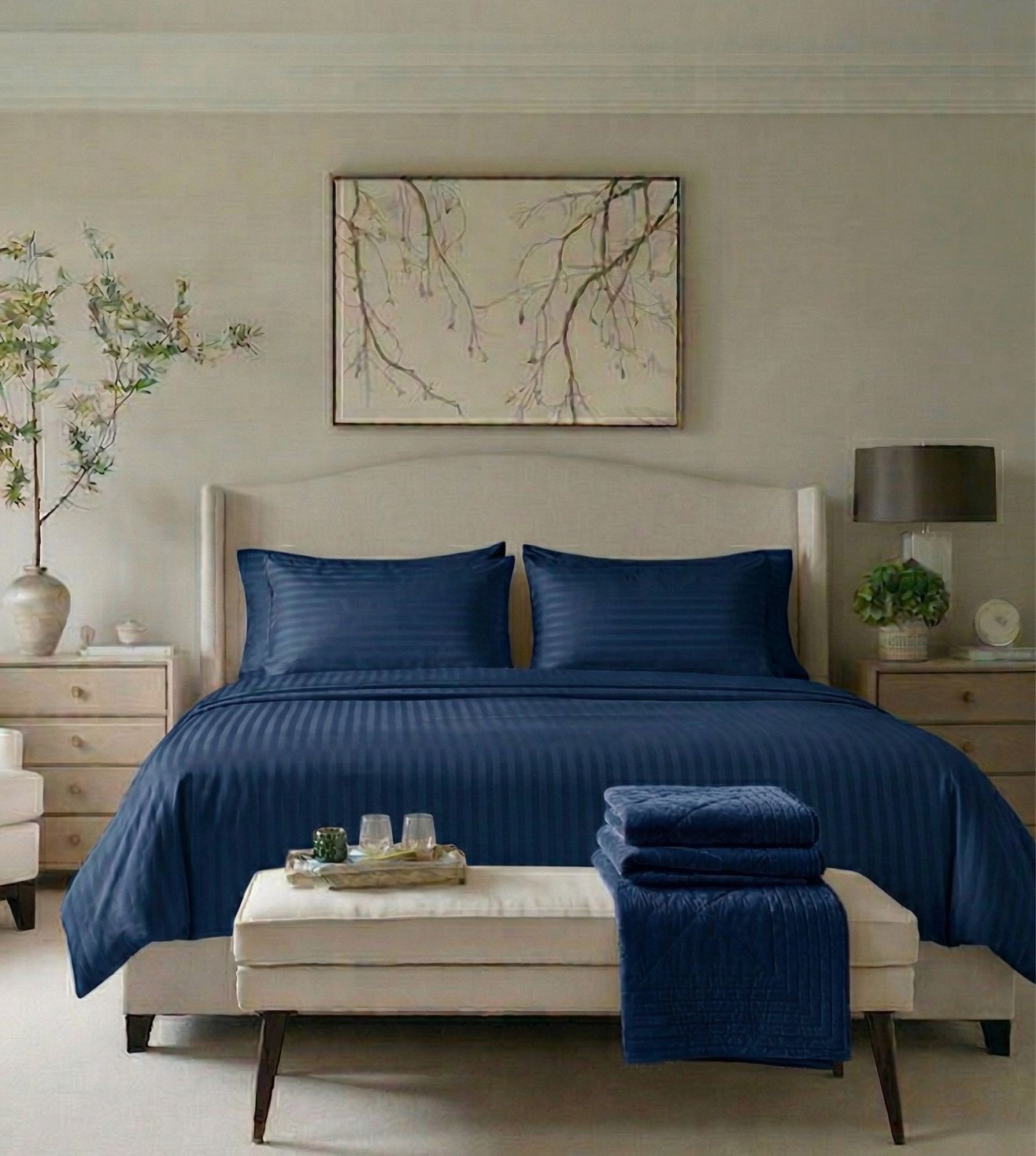 Sapphire 3-Piece 100% Cotton Satin Bedsheet Set - Navy Blue