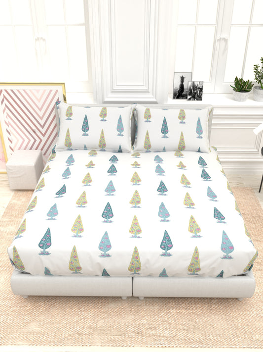 Orchid King Size Percale Bedsheet Set - White & Blue