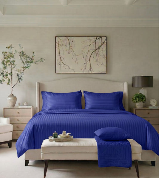 Sapphire 3-Piece 100% Cotton Satin Bedsheet Set - Ink Blue