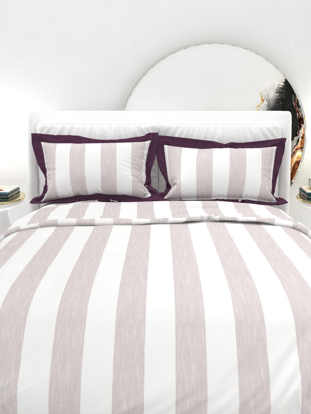 Carnation King Size Bedsheet Set with Contrast Border - White & Wine
